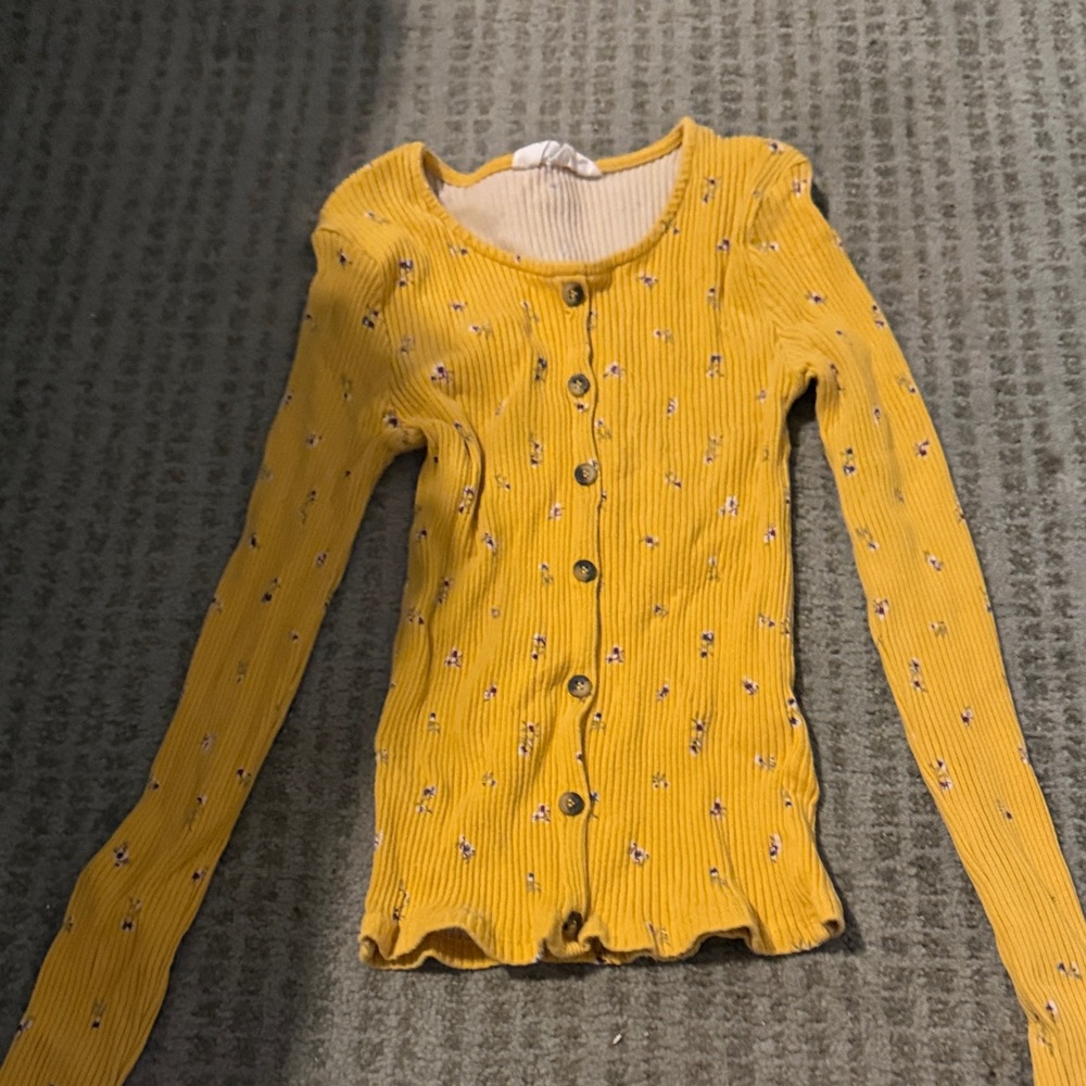 H&M Mustard Floral Ribbed Top